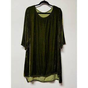 CUT LOOSE Silk Blend Olive Green Velvet 3/4 Sleeve Tunic Blouse, Sz L